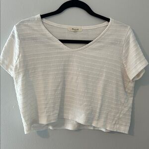 Madewell White V-Neck Textured Top